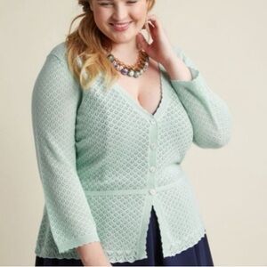 Vintage ModCloth Sweetest Subtleties Cardigan, Mint Green, Size 2X (16/18)